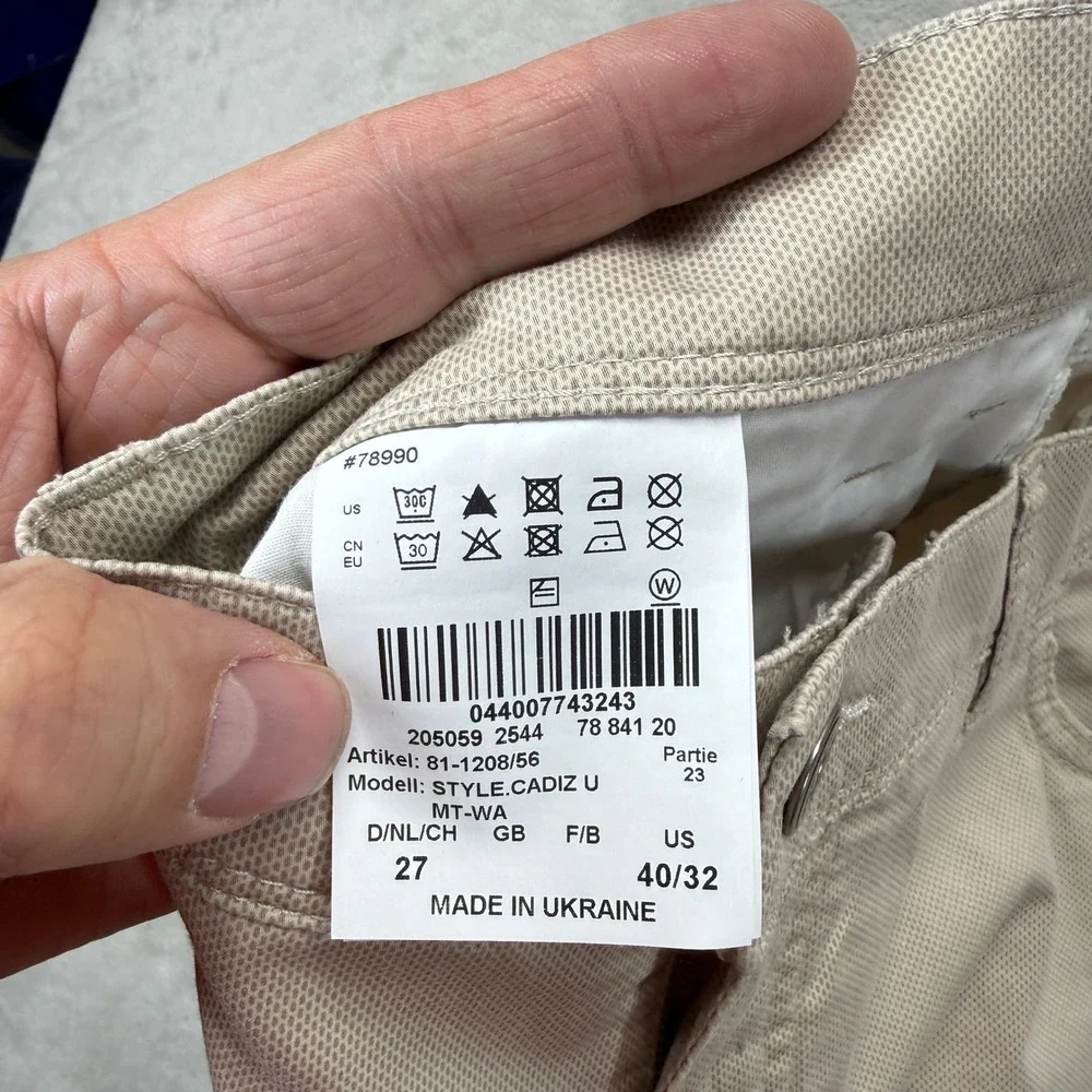 Brax Pants Men's 40x32 Cadiz Ultralight Beige Straight Leg Chino Stretch Trouser